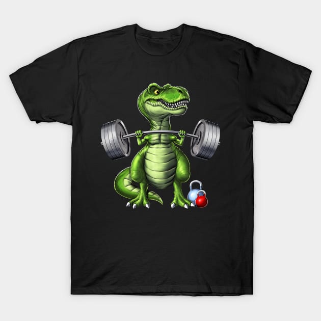 T-Rex Dinosaur Fitness Workout T-Shirt by underheaven